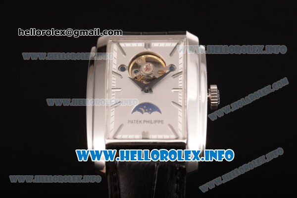 Patek Philippe Gondolo Asia Automatic Steel Case with White Dial Black Leather Strap and Stick Markers - Click Image to Close